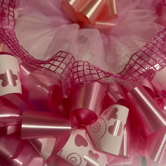 Tulle e nastro a cuori, fucsia